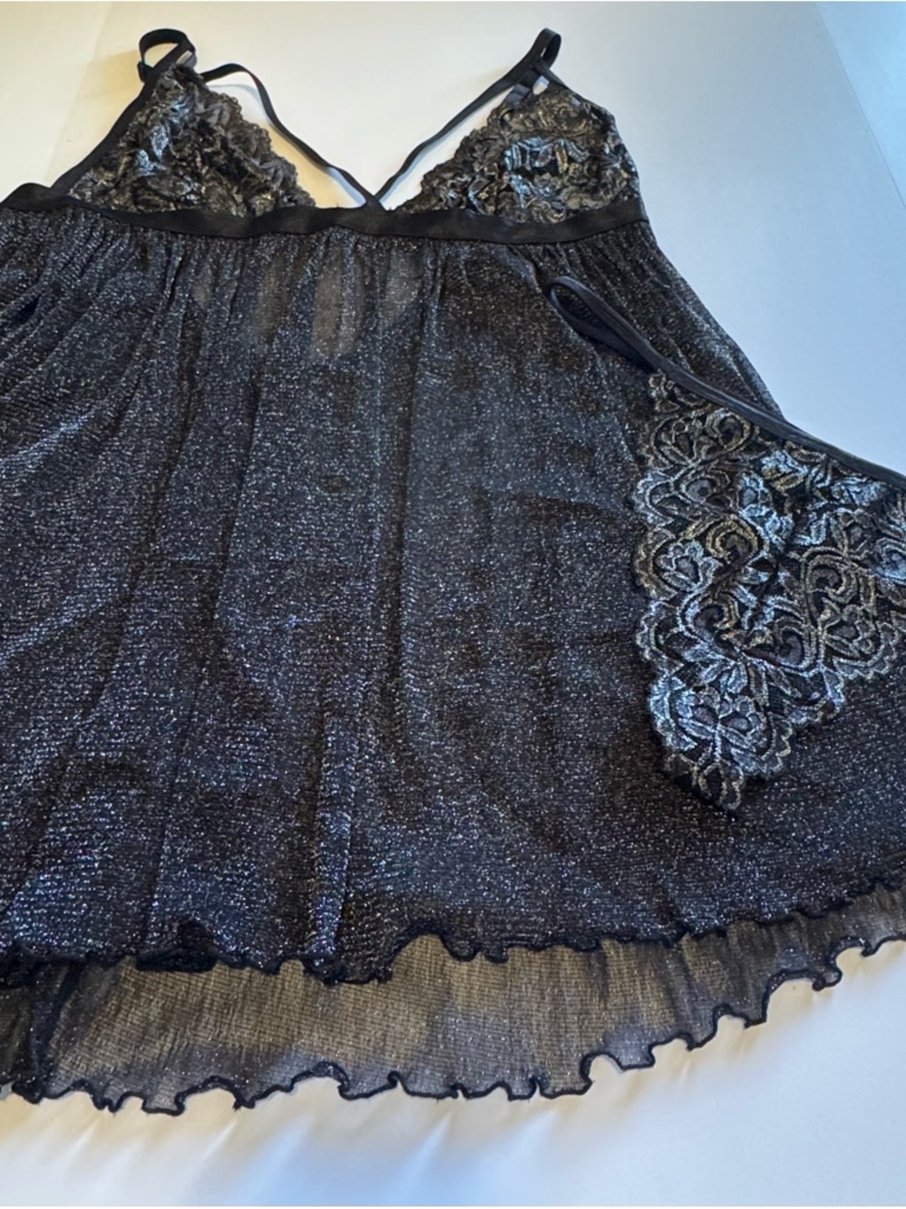 Dreamgirl Black Glitter Babydoll Lingerie Set Sheer One Size
